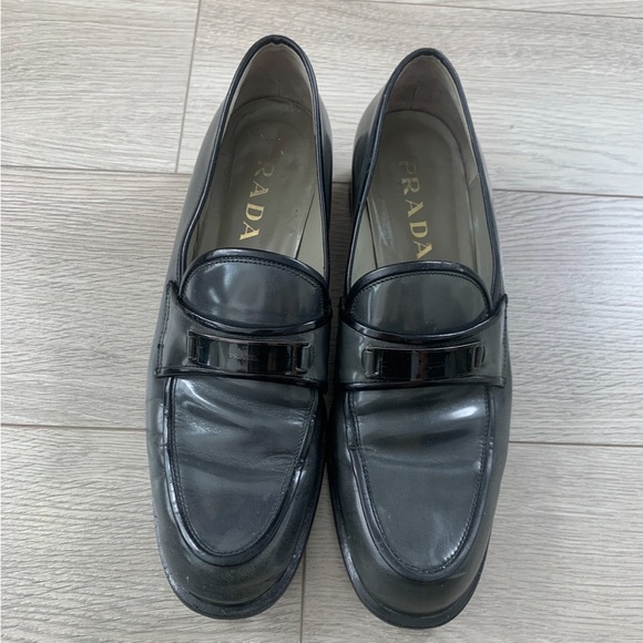 Prada Shoes - Prada Vintage Y2K Grey Block Heel Loafers Dark Academia